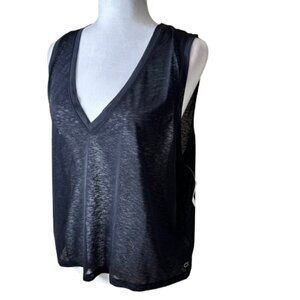 NWT GAP FIT Sheer V Neck Muscle Tank Size Large Black